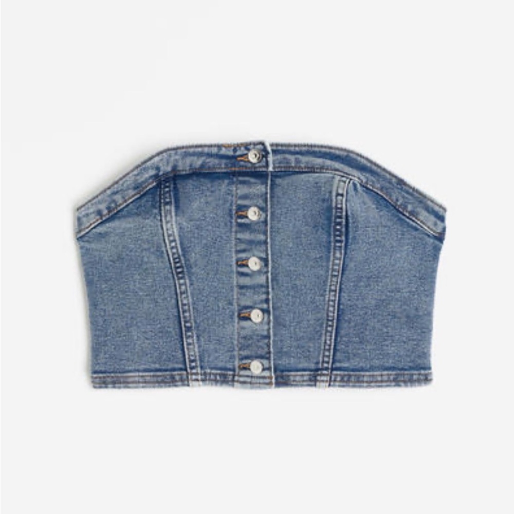 H&M Blue Denim Strapless Top